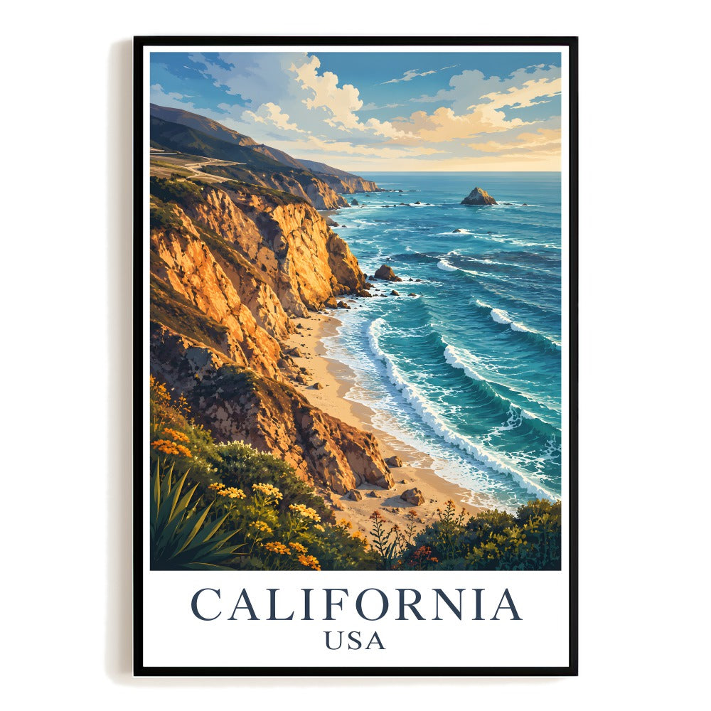 California Coastal Travel Poster Vintage Ocean Cliff Landscape Wall Art Print Picture Souvenir For Home Living Room Office Bedroom Decor Unframed | siriusteestore