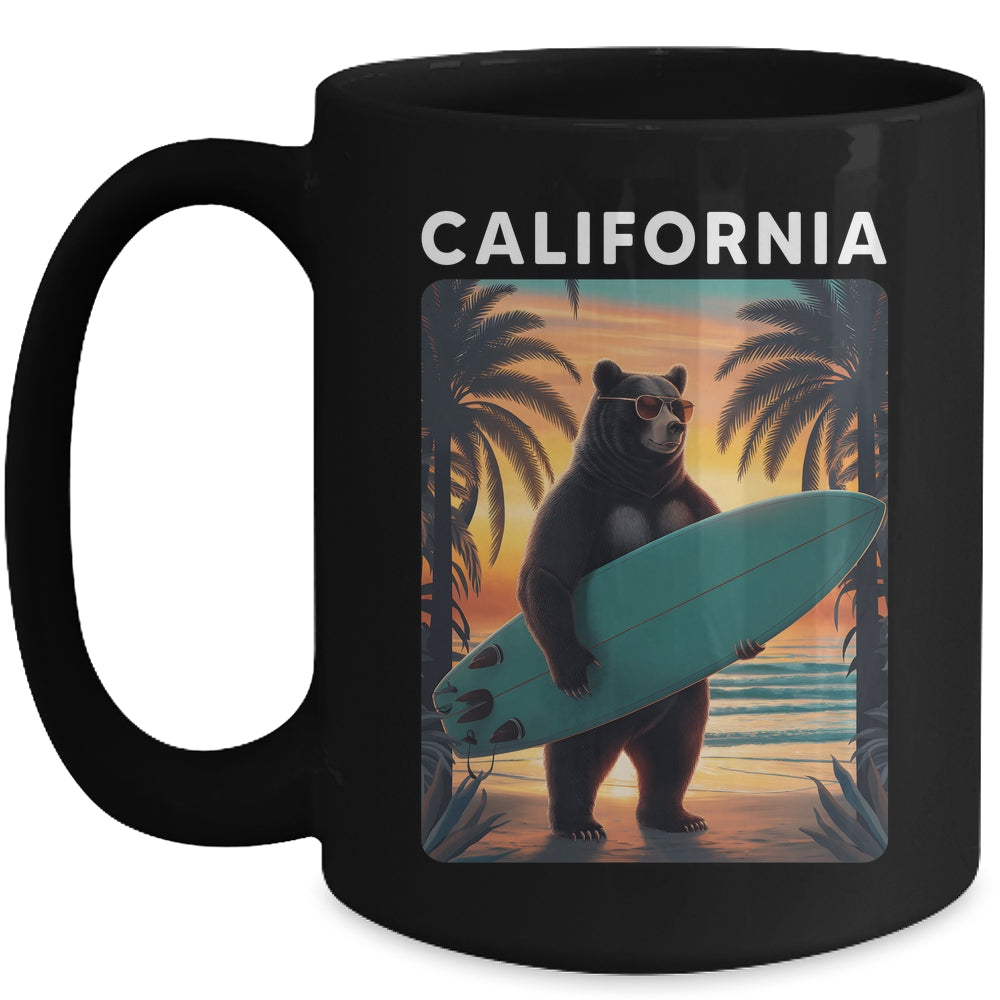 California Cool Republic Bear Surfing Beach California Retro Mug | siriusteestore