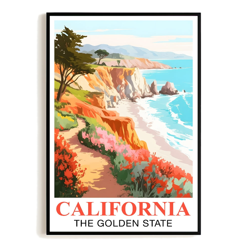 California Print Travel Poster Coastal Nature Golden State Souvenir Wall Art Landscape Painting Watercolor For Home Room Living Room Office Bedroom Decor Unframed | siriusteestore