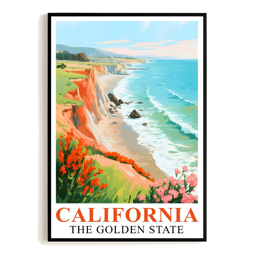 California Travel Print Poster Golden State Pacific Coast Souvenir Wall Art Landscape Painting Picture For Home Room Living Room Office Bedroom Decor Unframed | siriusteestore