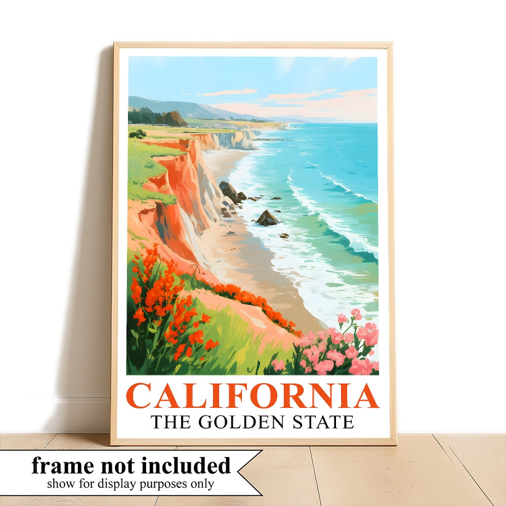 California Travel Print Poster Golden State Pacific Coast Souvenir Wall Art Landscape Painting Picture For Home Room Living Room Office Bedroom Decor Unframed | siriusteestore