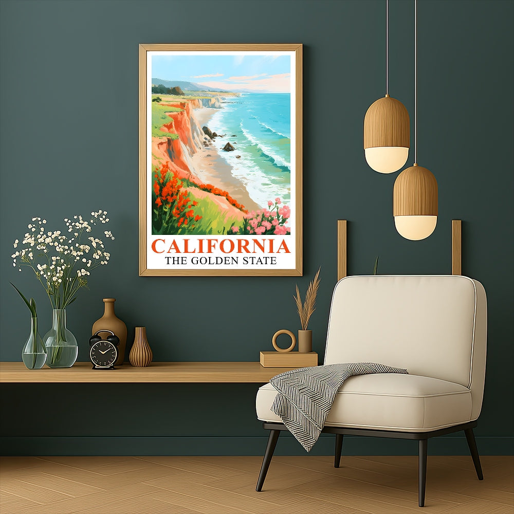 California Travel Print Poster Golden State Pacific Coast Souvenir Wall Art Landscape Painting Picture For Home Room Living Room Office Bedroom Decor Unframed | siriusteestore