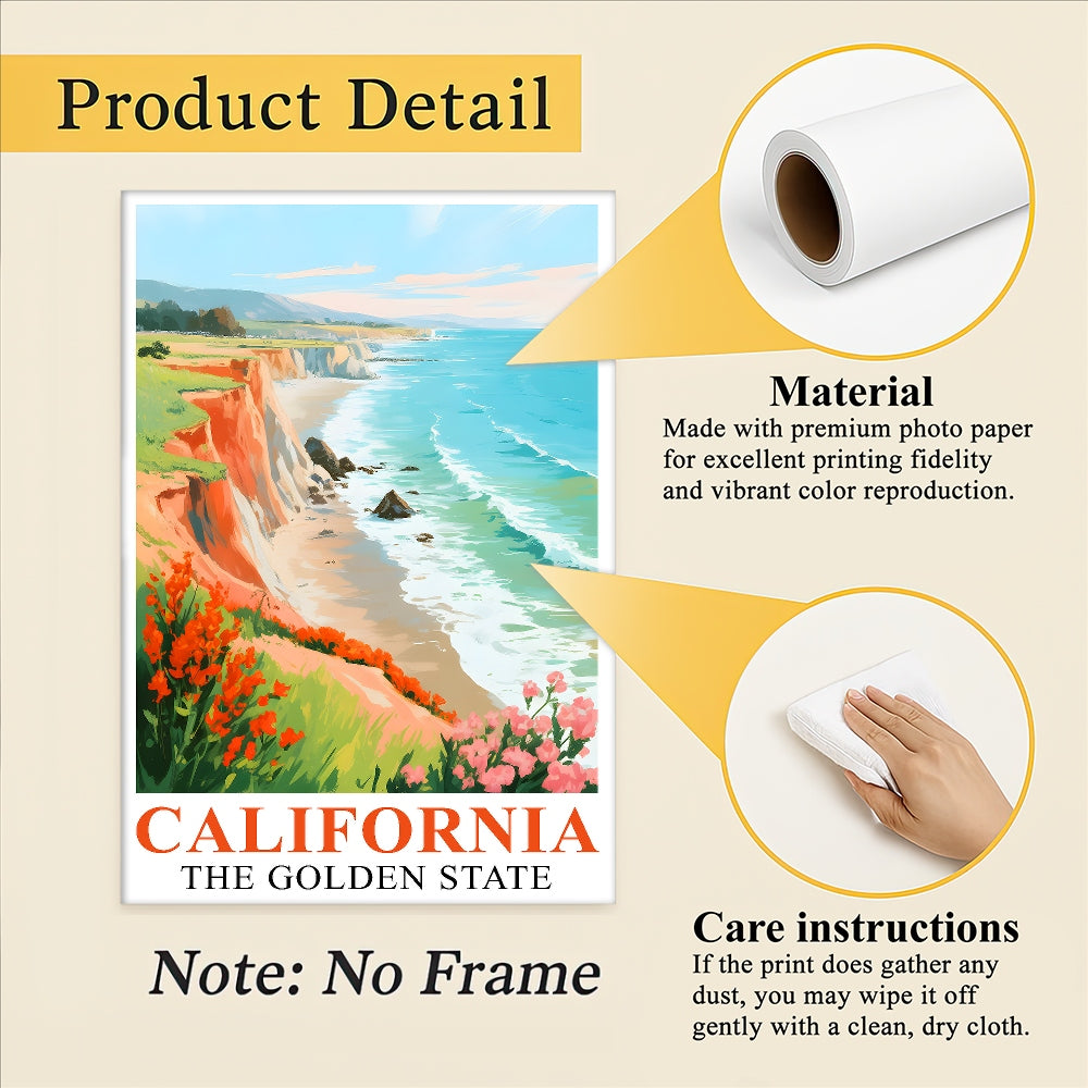 California Travel Print Poster Golden State Pacific Coast Souvenir Wall Art Landscape Painting Picture For Home Room Living Room Office Bedroom Decor Unframed | siriusteestore