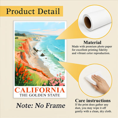 California Travel Print Poster Golden State Pacific Coast Souvenir Wall Art Landscape Painting Picture For Home Room Living Room Office Bedroom Decor Unframed | siriusteestore
