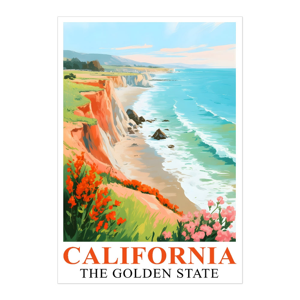 California Travel Print Poster Golden State Pacific Coast Souvenir Wall Art Landscape Painting Picture For Home Room Living Room Office Bedroom Decor Unframed | siriusteestore