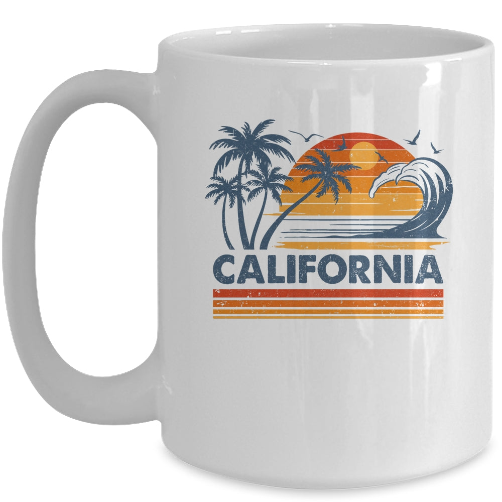 California Vacation Sunset Cute 70s Vintage Retro Beach Mug | siriusteestore