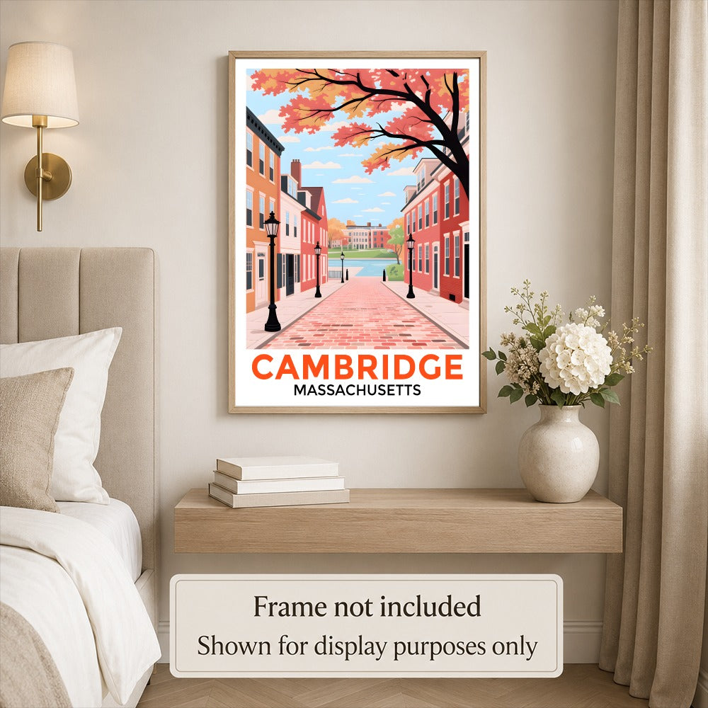 Cambridge Massachusetts Retro Travel Poster Fall Street Scene Hometown Souvenir Wall Art Landscape Print Painting Ideal For Home Office Living Room Decor Unframed | siriusteestore