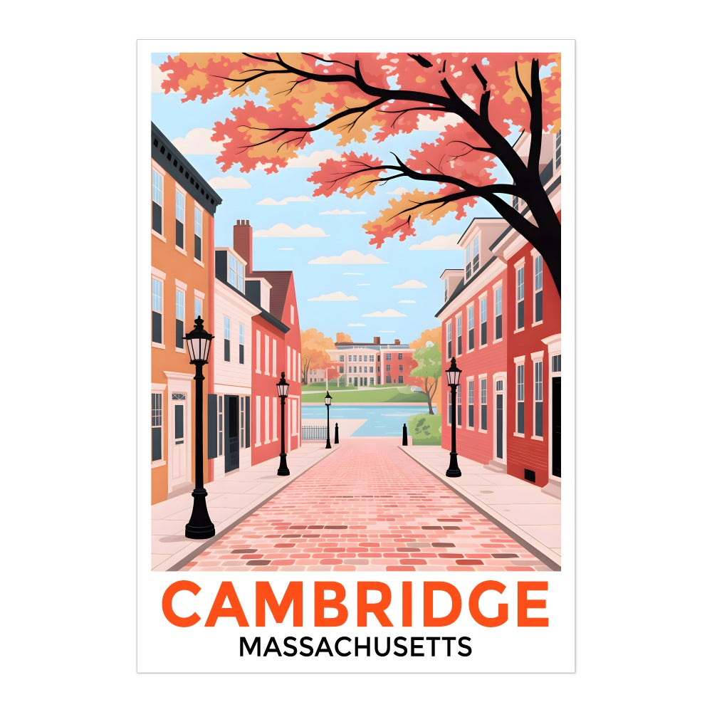 Cambridge Massachusetts Retro Travel Poster Fall Street Scene Hometown Souvenir Wall Art Landscape Print Painting Ideal For Home Office Living Room Decor Unframed | siriusteestore