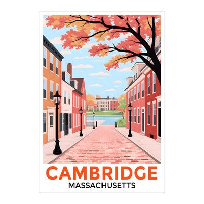 Cambridge Massachusetts Retro Travel Poster Fall Street Scene Hometown Souvenir Wall Art Landscape Print Painting Ideal For Home Office Living Room Decor Unframed | siriusteestore