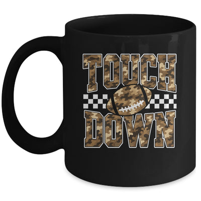 Camo Checkered Football Touchdown Game Day Fall Season Mom Mug | siriusteestore