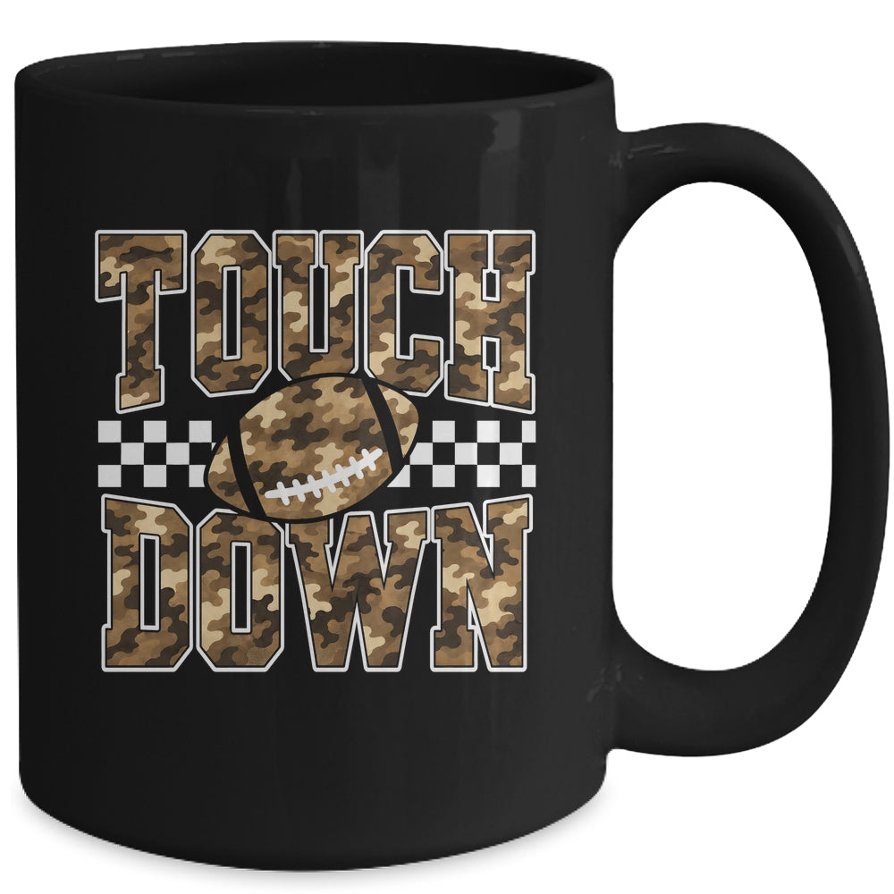 Camo Checkered Football Touchdown Game Day Fall Season Mom Mug | siriusteestore