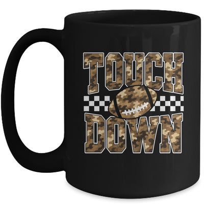 Camo Checkered Football Touchdown Game Day Fall Season Mom Mug | siriusteestore