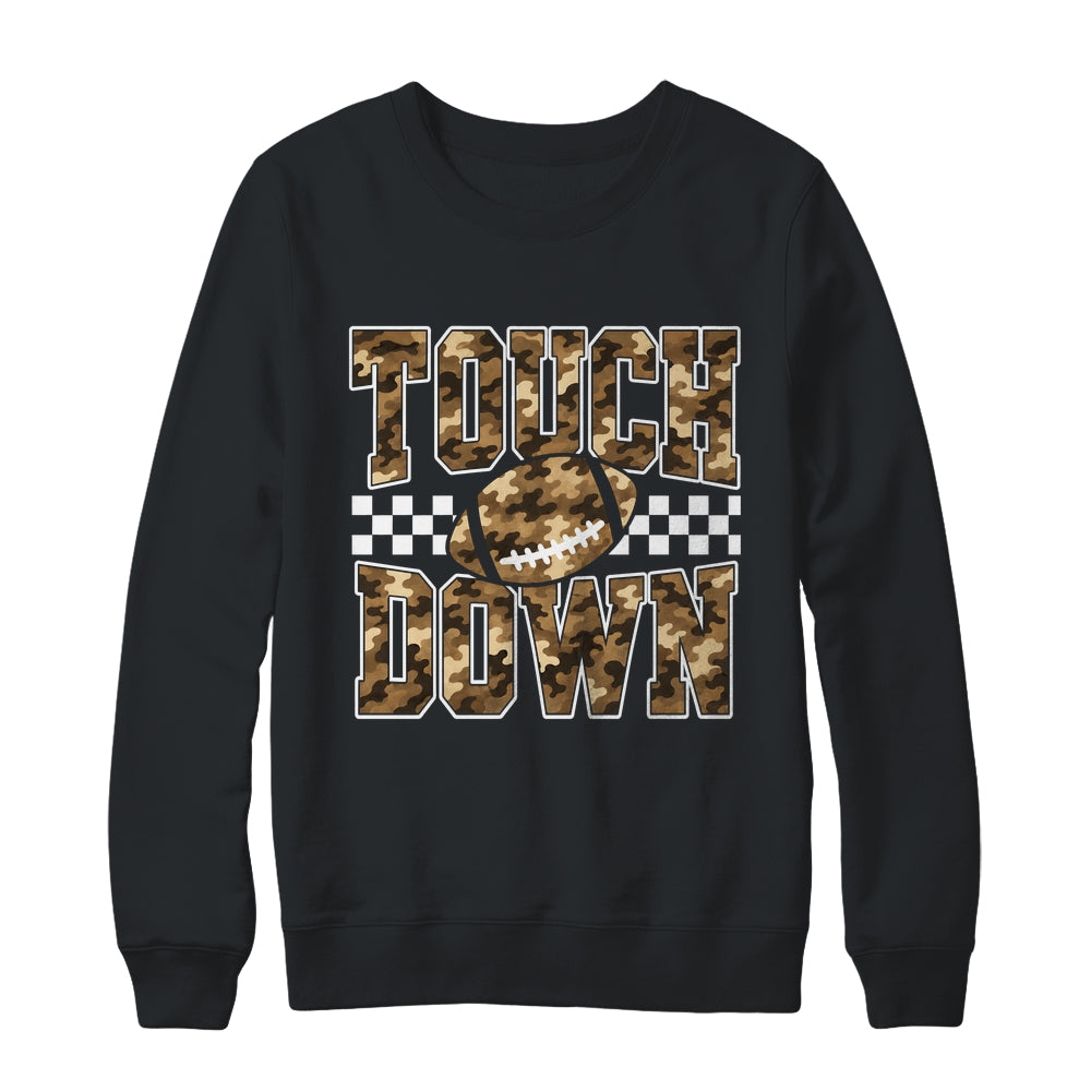 Camo Checkered Football Touchdown Game Day Fall Season Mom Shirt & Sweatshirt | siriusteestore