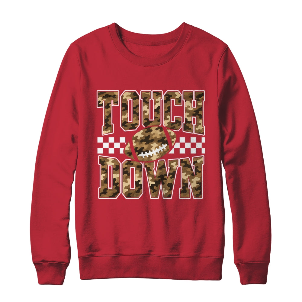 Camo Checkered Football Touchdown Game Day Fall Season Mom Shirt & Sweatshirt | siriusteestore