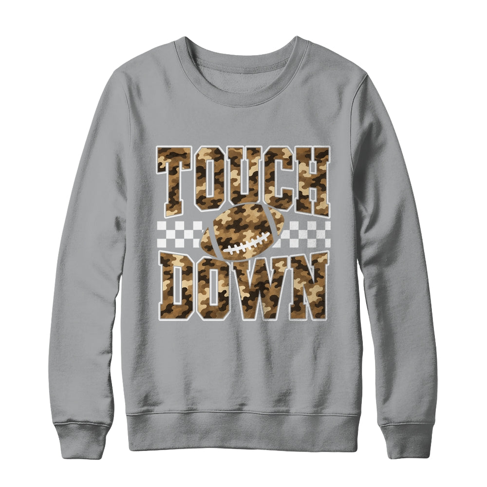 Camo Checkered Football Touchdown Game Day Fall Season Mom Shirt & Sweatshirt | siriusteestore
