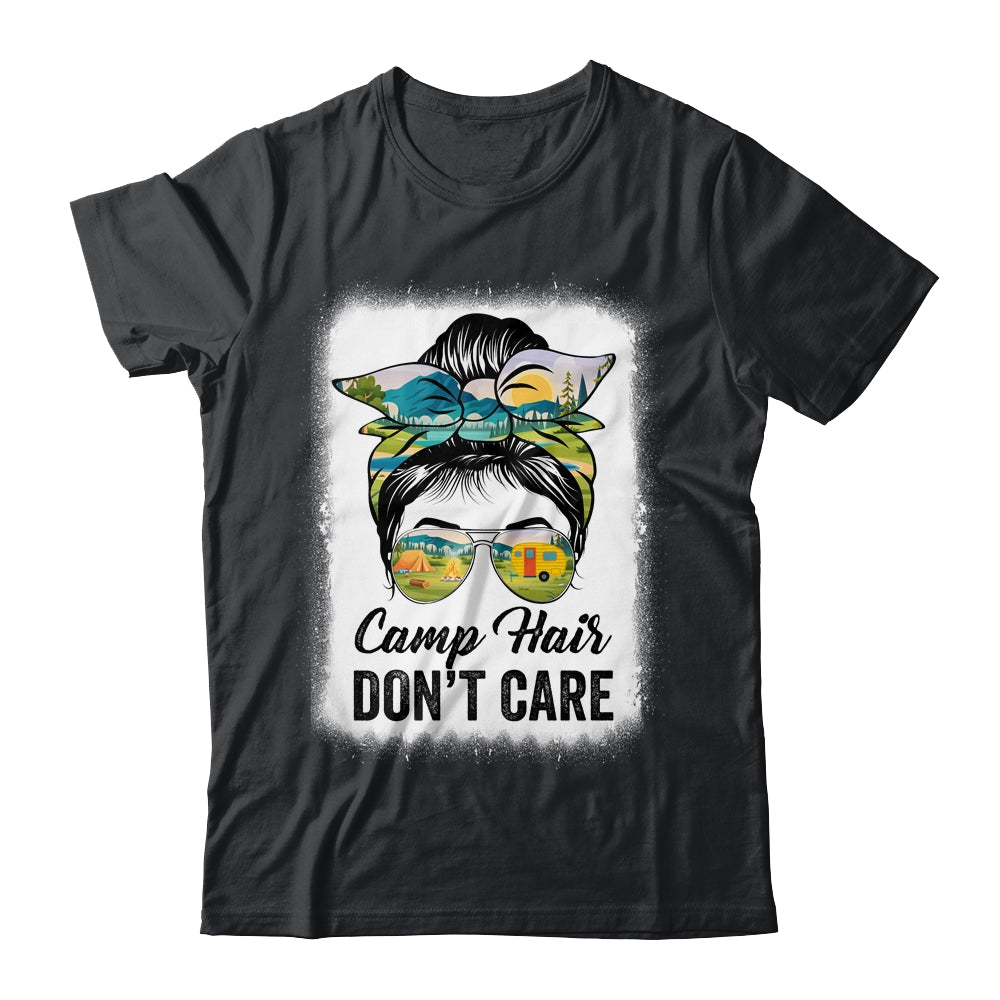 Camp Hair Don't Care Camper Camping Messy Bun Hair Womens Shirt & Tank Top | siriusteestore