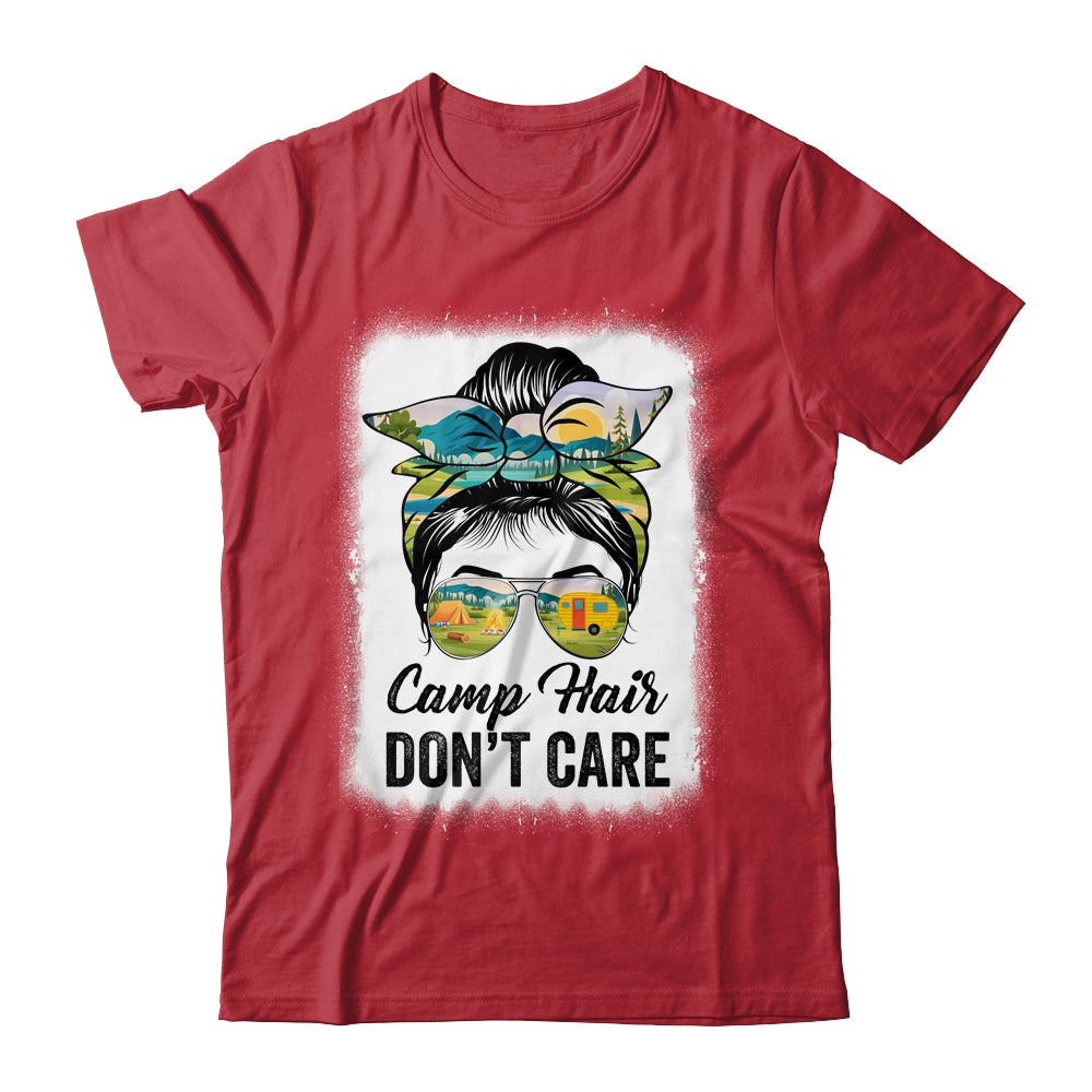 Camp Hair Don't Care Camper Camping Messy Bun Hair Womens Shirt & Tank Top | siriusteestore