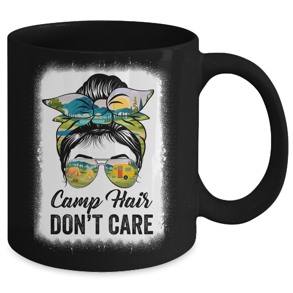 Camp Hair Don't Care Camper Camping Messy Bun Hair Womens Mug | siriusteestore