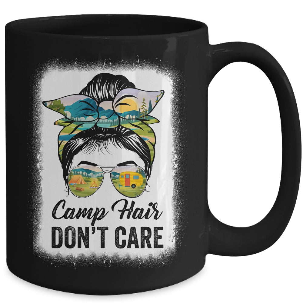 Camp Hair Don't Care Camper Camping Messy Bun Hair Womens Mug | siriusteestore