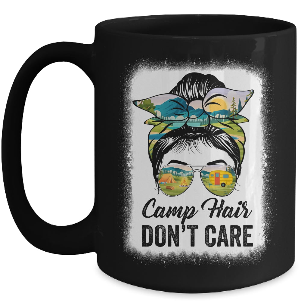 Camp Hair Don't Care Camper Camping Messy Bun Hair Womens Mug | siriusteestore