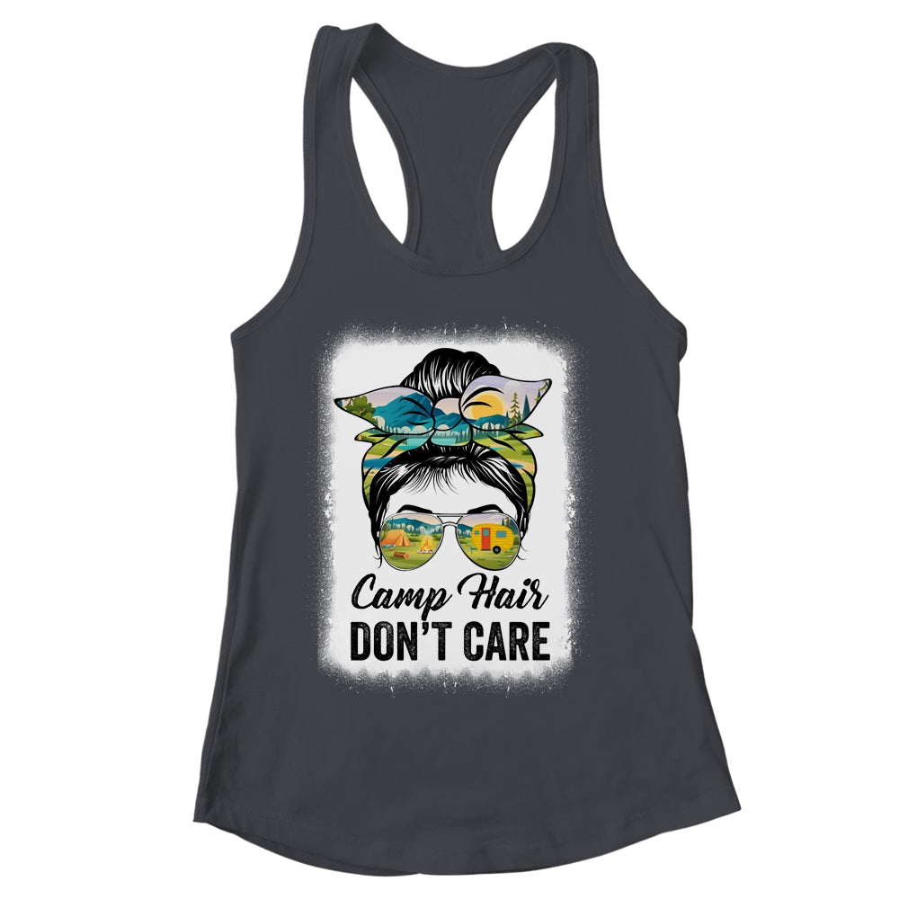 Camp Hair Don't Care Camper Camping Messy Bun Hair Womens Shirt & Tank Top | siriusteestore