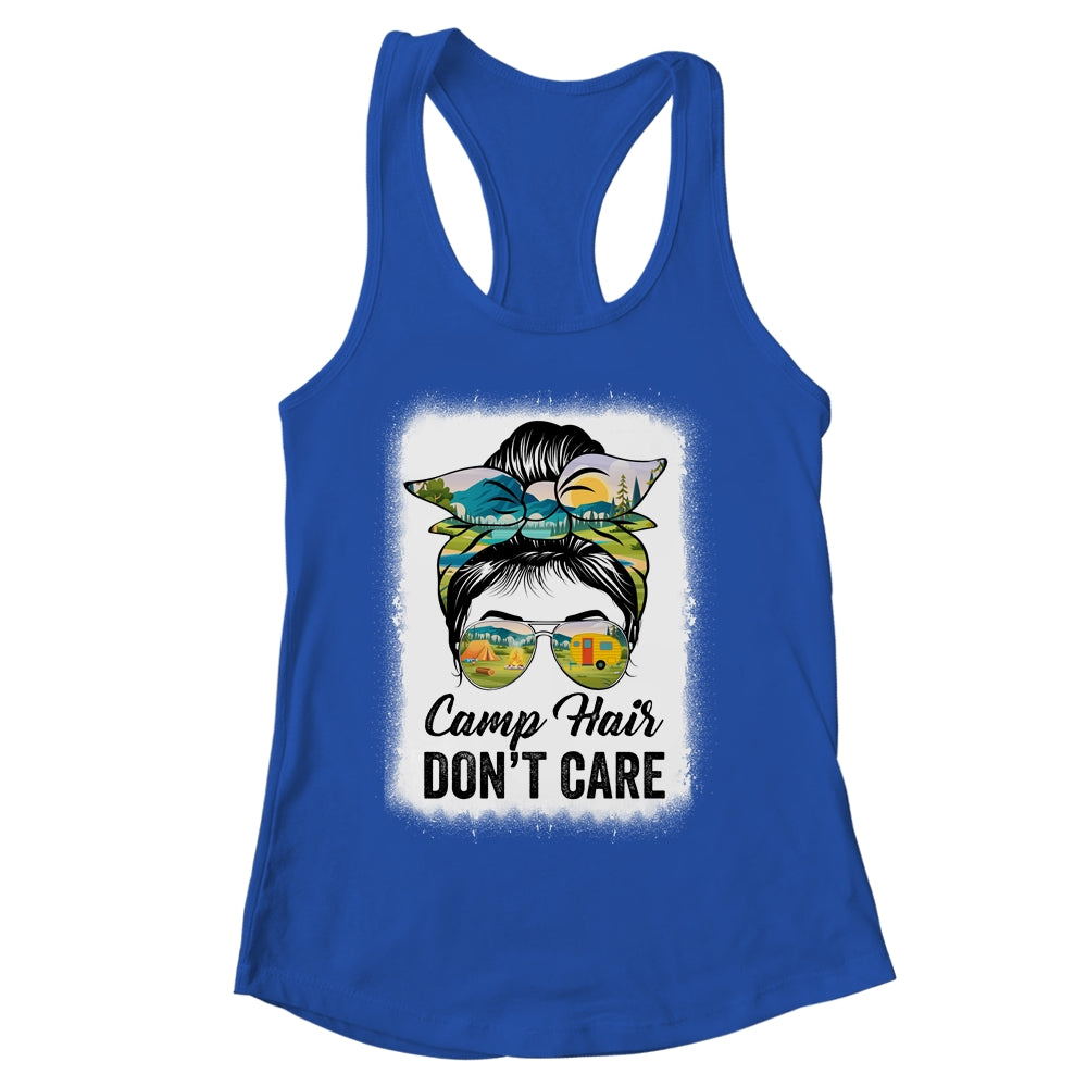 Camp Hair Don't Care Camper Camping Messy Bun Hair Womens Shirt & Tank Top | siriusteestore