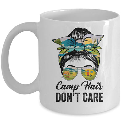 Camp Hair Don't Care Messy Bun Hair Camping Life Lovers Mug | siriusteestore