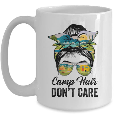 Camp Hair Don't Care Messy Bun Hair Camping Life Lovers Mug | siriusteestore