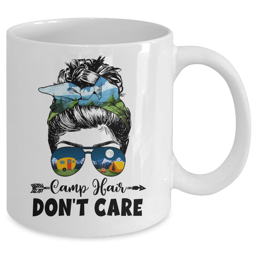 Camp Hair Dont Care Womens Camper Camping Messy Bun Hair Mug | siriusteestore