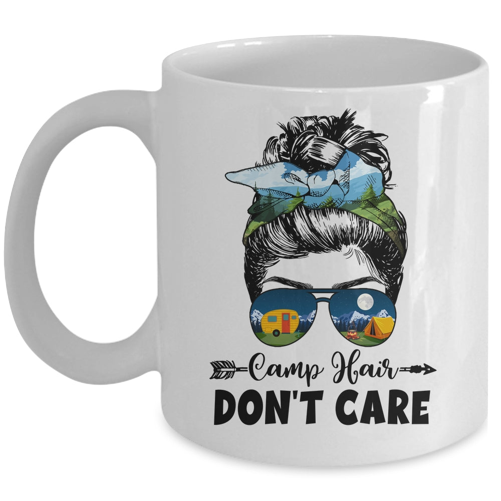 Camp Hair Dont Care Womens Camper Camping Messy Bun Hair Mug | siriusteestore