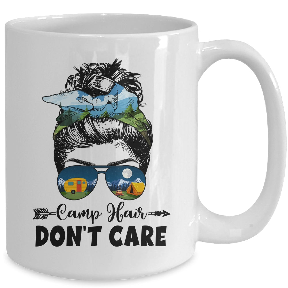 Camp Hair Dont Care Womens Camper Camping Messy Bun Hair Mug | siriusteestore