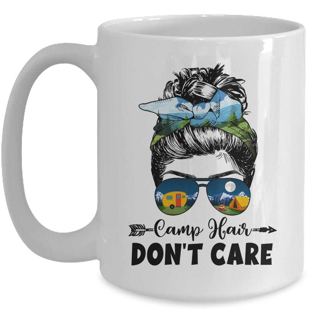 Camp Hair Dont Care Womens Camper Camping Messy Bun Hair Mug | siriusteestore
