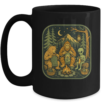 Campfire Knitting Friends Camping Retro Bigfoot Alien Bear Mug | siriusteestore