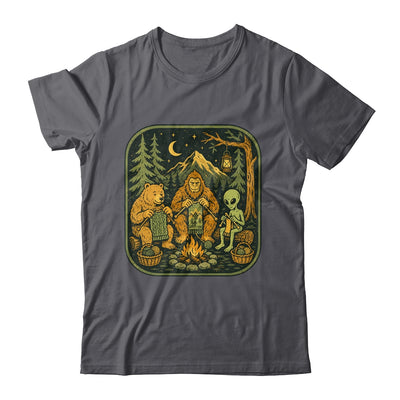 Campfire Knitting Friends Camping Retro Bigfoot Alien Bear Shirt & Hoodie | siriusteestore