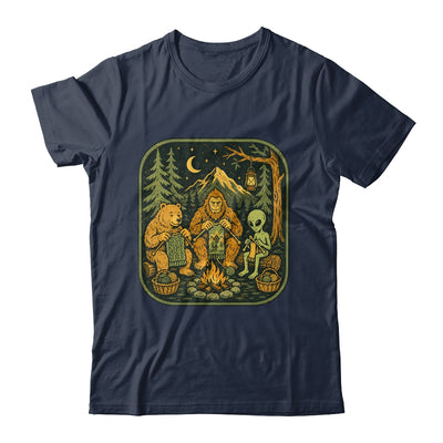 Campfire Knitting Friends Camping Retro Bigfoot Alien Bear Shirt & Hoodie | siriusteestore
