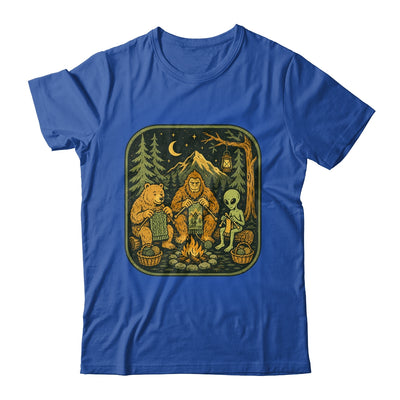 Campfire Knitting Friends Camping Retro Bigfoot Alien Bear Shirt & Hoodie | siriusteestore