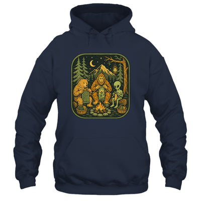 Campfire Knitting Friends Camping Retro Bigfoot Alien Bear Shirt & Hoodie | siriusteestore