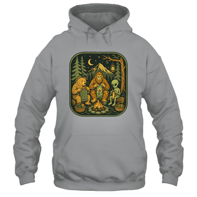 Campfire Knitting Friends Camping Retro Bigfoot Alien Bear Shirt & Hoodie | siriusteestore
