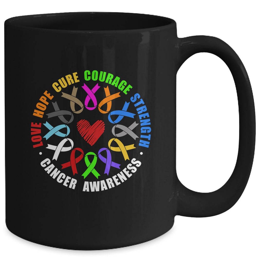 Cancer Awareness Live Hope Cure Strength Fight Cancer Ribbon Mug | siriusteestore
