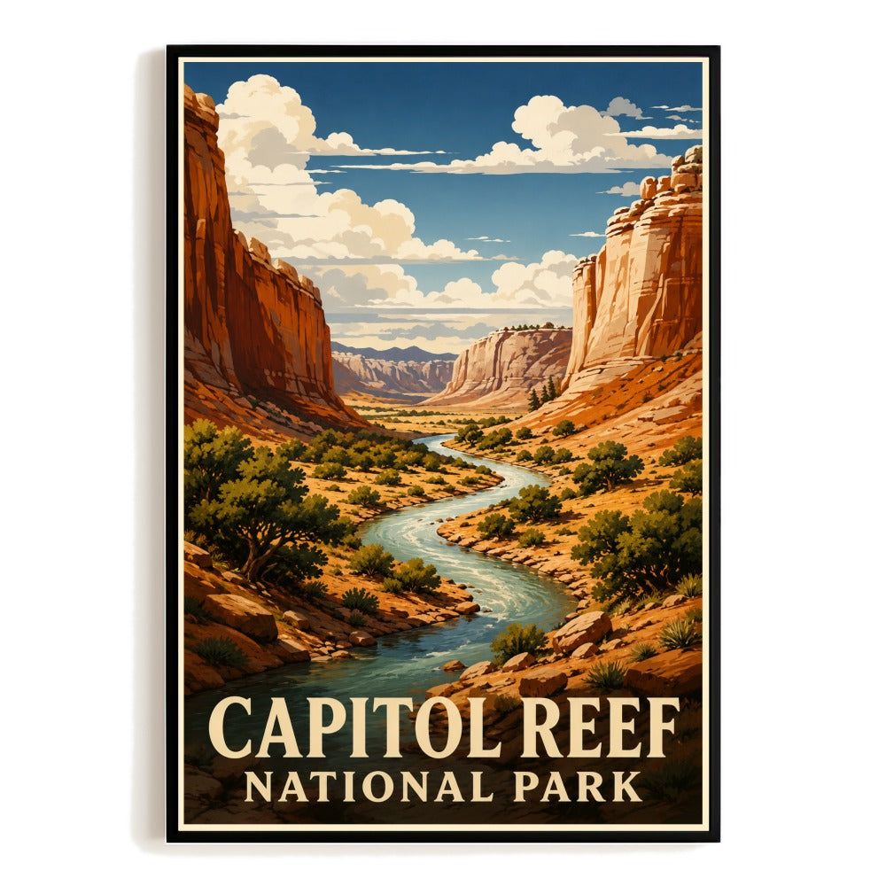 Capitol Reef National Park Southwest Travel Poster Vintage Utah Nature Road Trip Souvenir Landscape Wall Art Decor For Home Living Room Office Bedroom Print Unframed | siriusteestore
