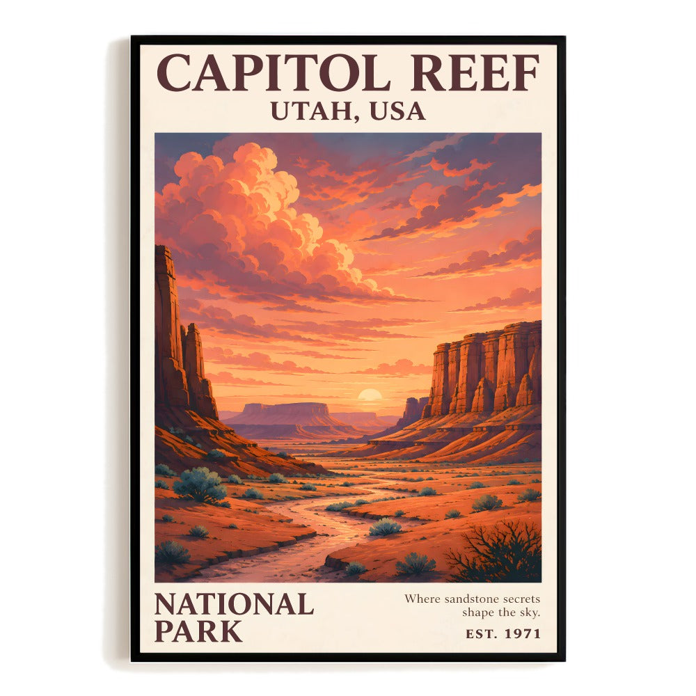 Capitol Reef National Park Utah Desert Travel Gift Poster Vintage Red Rock Canyon Landscape Wall Art Decor For Home Living Room Office Bedroom Souvenir Unframed | siriusteestore
