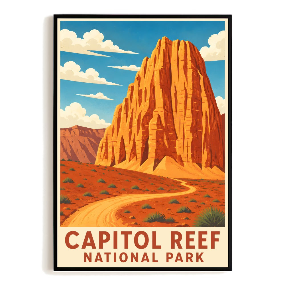 Capitol Reef National Park Vintage Travel Poster Utah Red Rock Desert Canyon Landscape Wall Art Print Southwest Nature Hiking Home Decor Office Gift Souvenir Unframed | siriusteestore