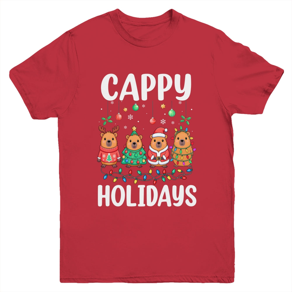 Cappy Holidays Capybara Christmas Boy Girl Rodent Animal Youth Shirt | siriusteestore