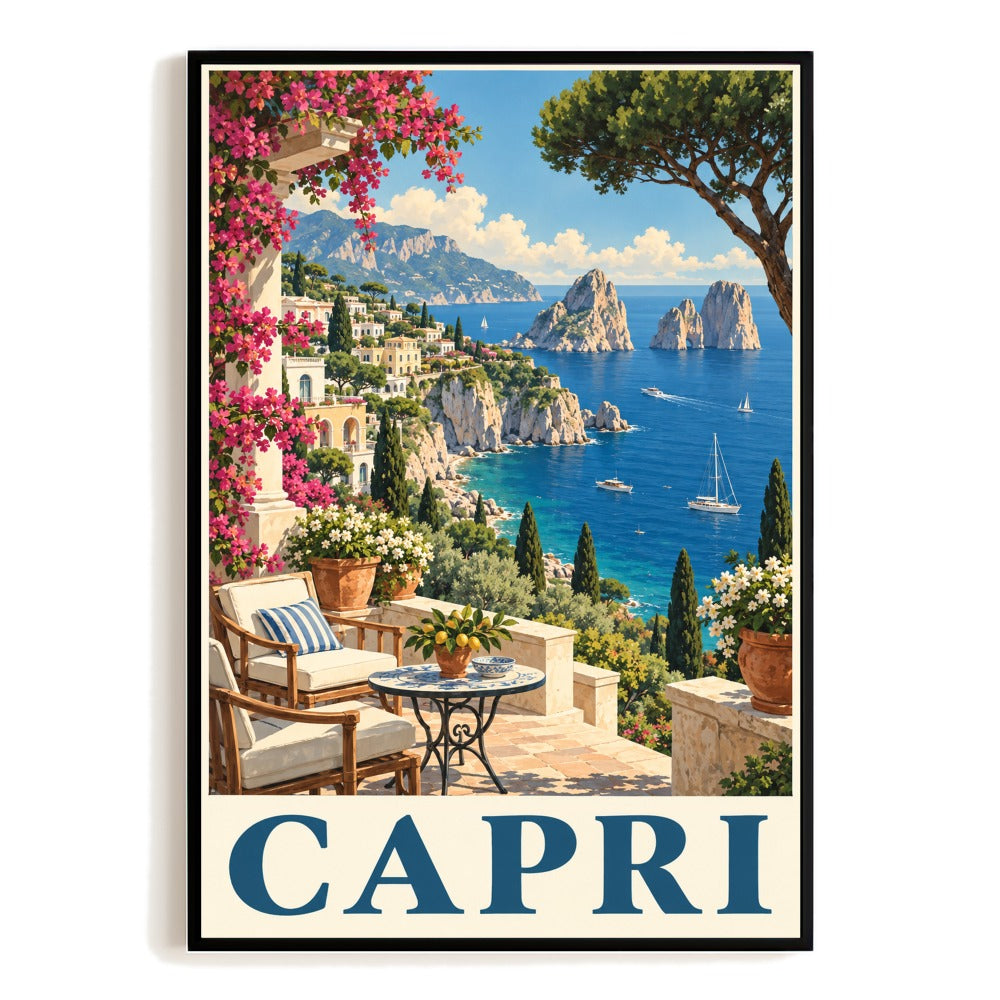 Capri Italy Amalfi Coast Cliffside Travel Poster Vintage Mediterranean Sea Wall Art Print Coastal Landscape Decor For Home Living Room Office Bedroom Gift Unframed | siriusteestore