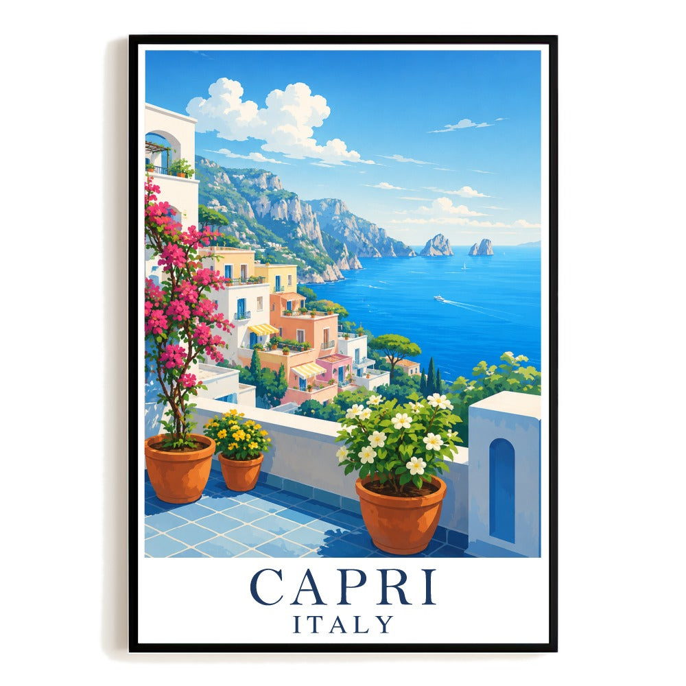 Capri Italy Travel Poster Coastal Gifts Landscape Wall Art Decor Vintage Style Print Painting Pictures City For Family Home Living Room Office Bedroom Kitchen Unframed | siriusteestore