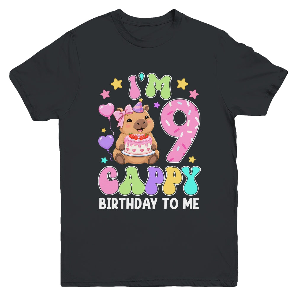 Capybara Birthday 9 Kawaii Capybara 9Th Birthday Girl Youth Shirt | siriusteestore