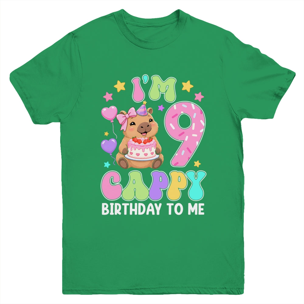 Capybara Birthday 9 Kawaii Capybara 9Th Birthday Girl Youth Shirt | siriusteestore
