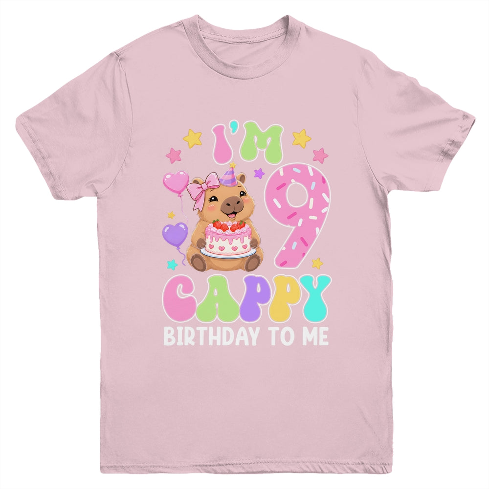 Capybara Birthday 9 Kawaii Capybara 9Th Birthday Girl Youth Shirt | siriusteestore