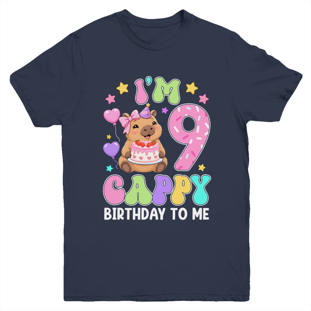Capybara Birthday 9 Kawaii Capybara 9Th Birthday Girl Youth Shirt | siriusteestore