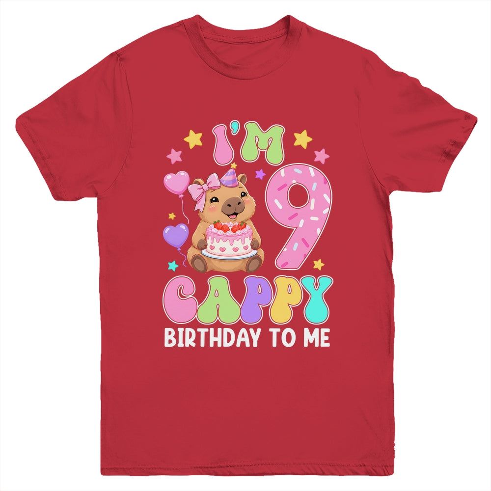 Capybara Birthday 9 Kawaii Capybara 9Th Birthday Girl Youth Shirt | siriusteestore